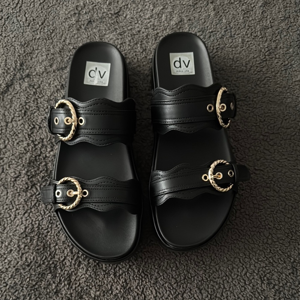 DV by Dolce Vita Black Double-Strap Sandals